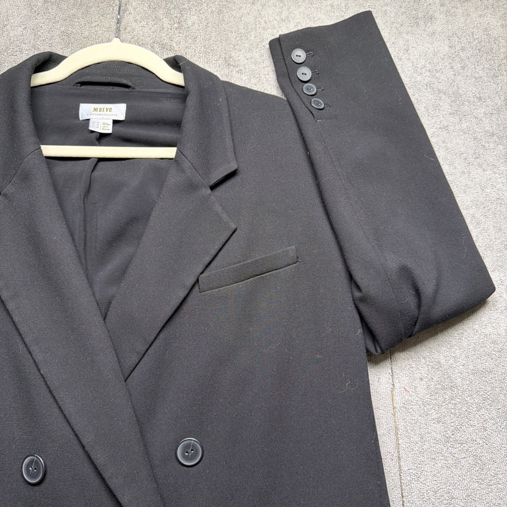 Maeve Anthropologie Blazer Black Double Breasted Tailored Women's 10‎